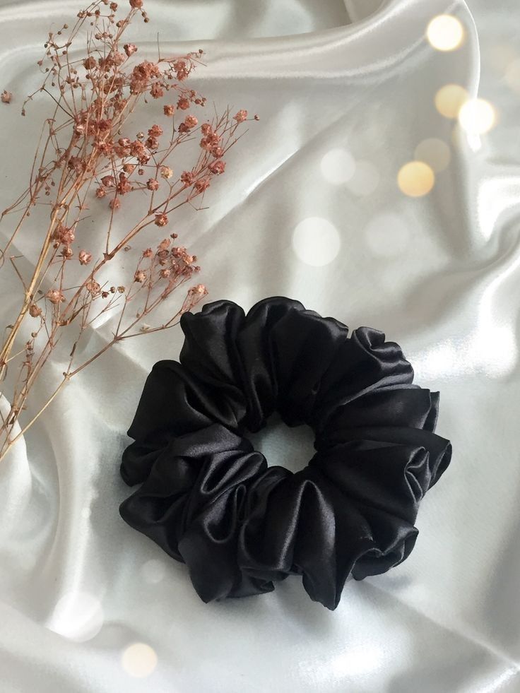 Cinderella™ Premium Satin Silk Hair Black Scrunchies for Women & Girls (Pack of 3)