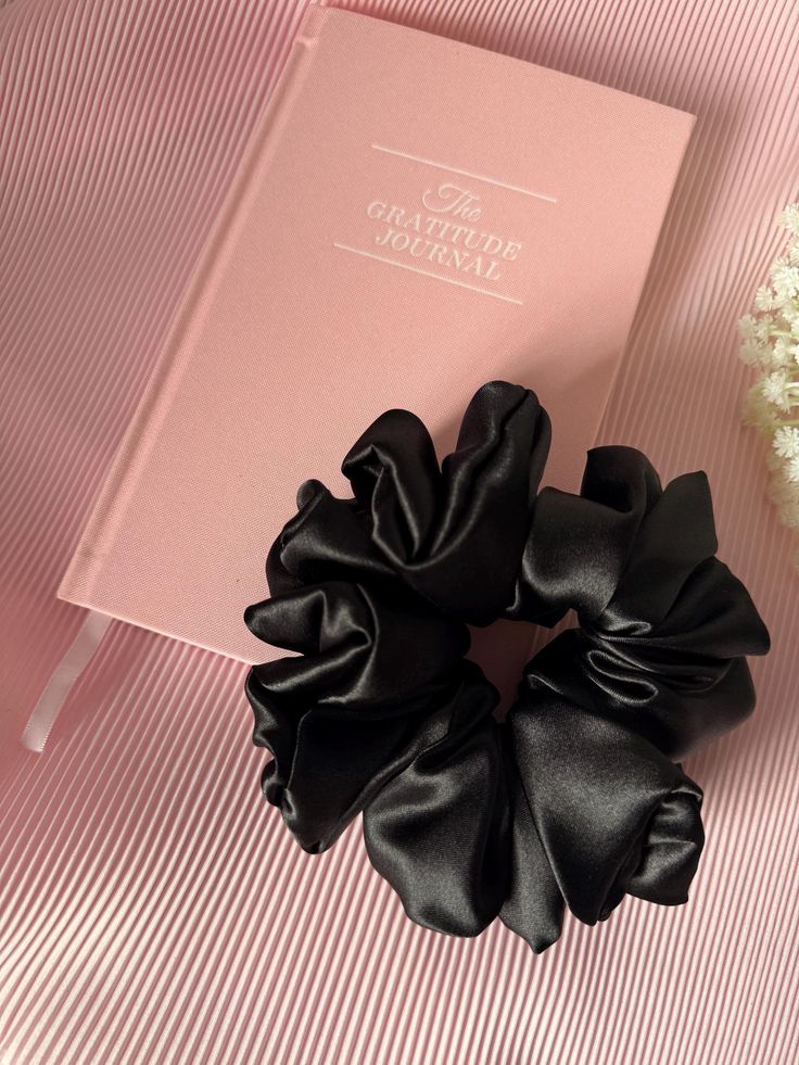 Cinderella™ Premium Satin Silk Hair Black Scrunchies for Women & Girls (Pack of 3)